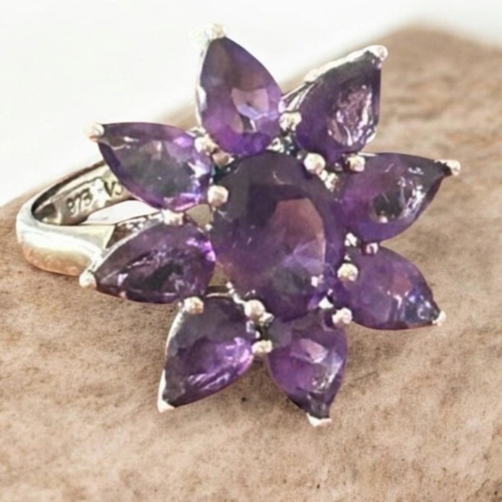 RARITIES Carol Brodie AFRICAN AMETHYST Sterling Silver FLOWER RING 7
